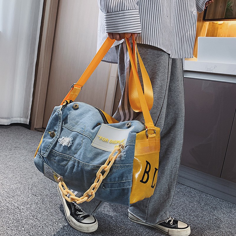 Luxury Bags Blue - 여성용 패션 데님 숄더백, 대용량 여행