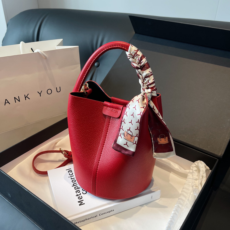 Luxury Bags For Women Sale - 레드 PU 버킷 숄더백, 크로스바디 백,