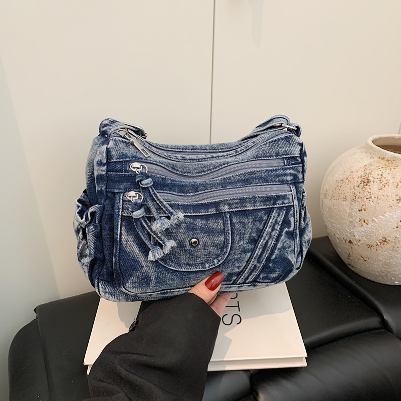 Luxury Bags Blue - 스트릿 스타일 레트로 블루 데님 백