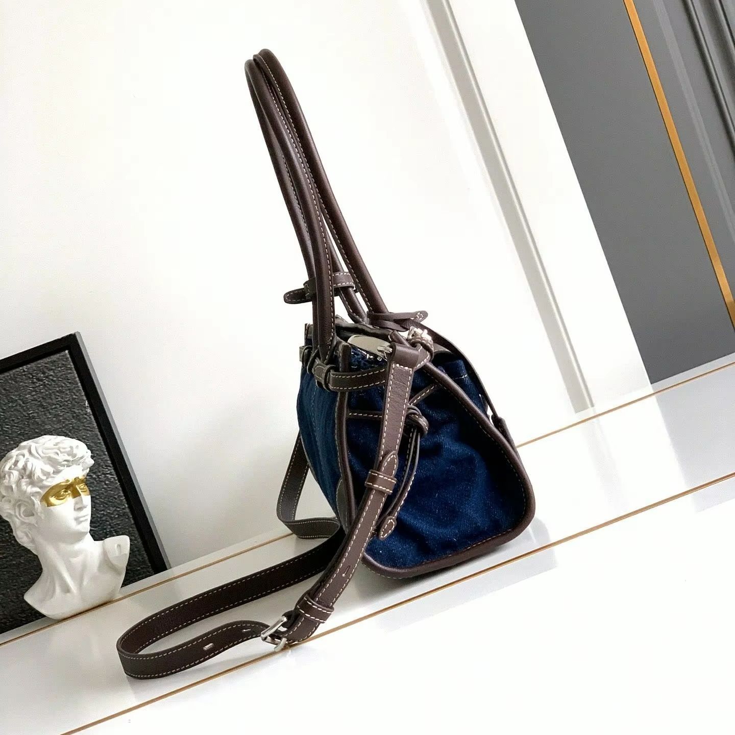 Luxury Bags Denim - 데님 가죽 미니 보스턴 핸드백, 럭셔리