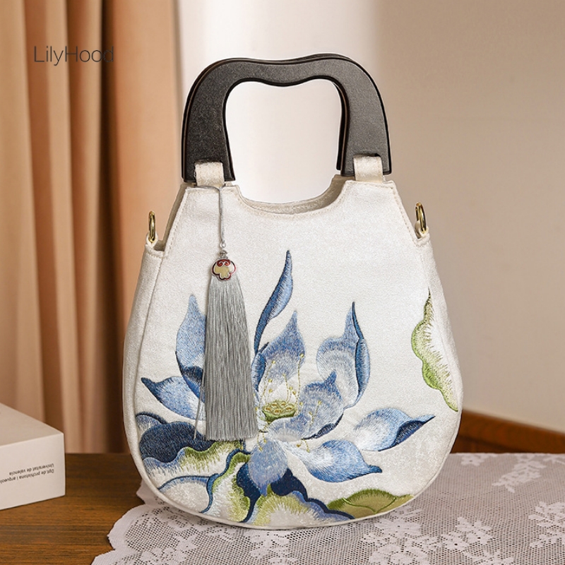 Luxury Bags Medium Size - 여성용 레트로 시크 꽃 자수 프린지