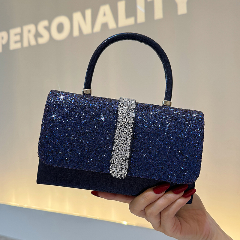 Luxury Bags Blue - 고급스러운 반짝이는 이브닝 백, 라인스톤 플랩이
