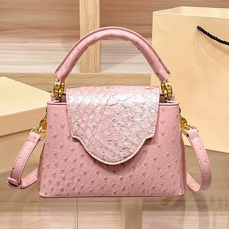 HXia 럭셔리 스퀘어 여성 가방 타조 무늬 가죽 핸드 - Luxury Bags For Women Sale 리뷰 및 가격