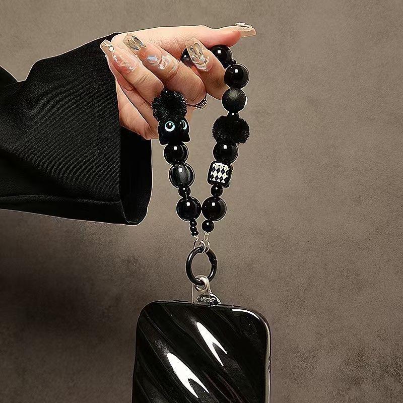 럭셔리 블랙 플러피 고양이 모양 휴대폰 스트랩 비즈 핸 - Luxury Bags Supplier 리뷰 및 가격