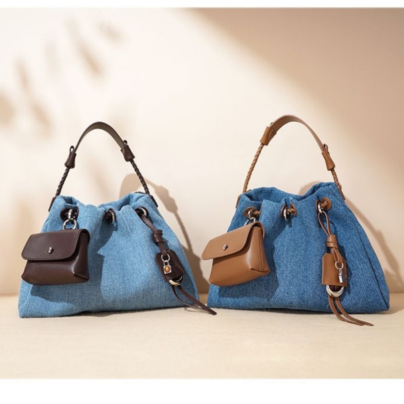 JIAERDI 하이 스트리트 데님 버킷 백 지갑 여성  - Luxury Bags Denim 리뷰 및 가격
