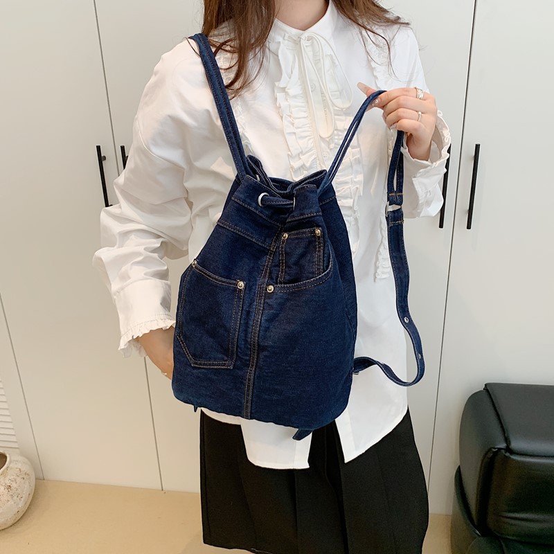 데님 여성 배낭 십대 소녀를위한 캐주얼 학교 배낭 럭셔 - Luxury Bags Blue 리뷰 및 가격