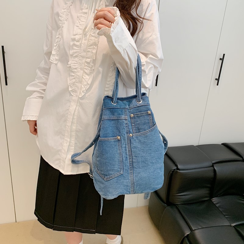 데님 여성 배낭 십대 소녀를위한 캐주얼 학교 배낭 럭셔 - Luxury Bags Blue 리뷰 및 가격