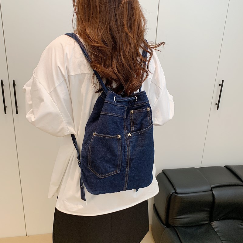 데님 여성 배낭 십대 소녀를위한 캐주얼 학교 배낭 럭셔 - Luxury Bags Blue 리뷰 및 가격
