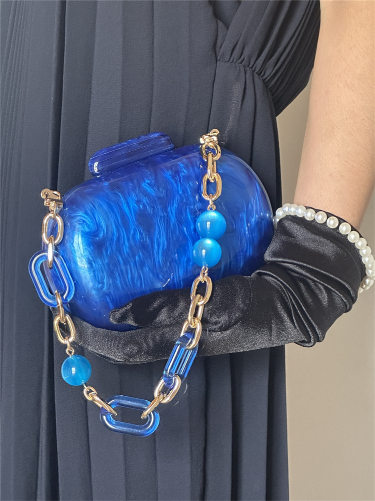 클라인 블루 대리석 패턴 라운드 이브닝 핸드백, 고품질 - Luxury Bags Blue 리뷰 및 가격