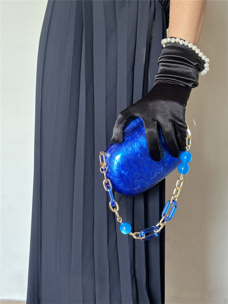 클라인 블루 대리석 패턴 라운드 이브닝 핸드백, 고품질 - Luxury Bags Blue 리뷰 및 가격