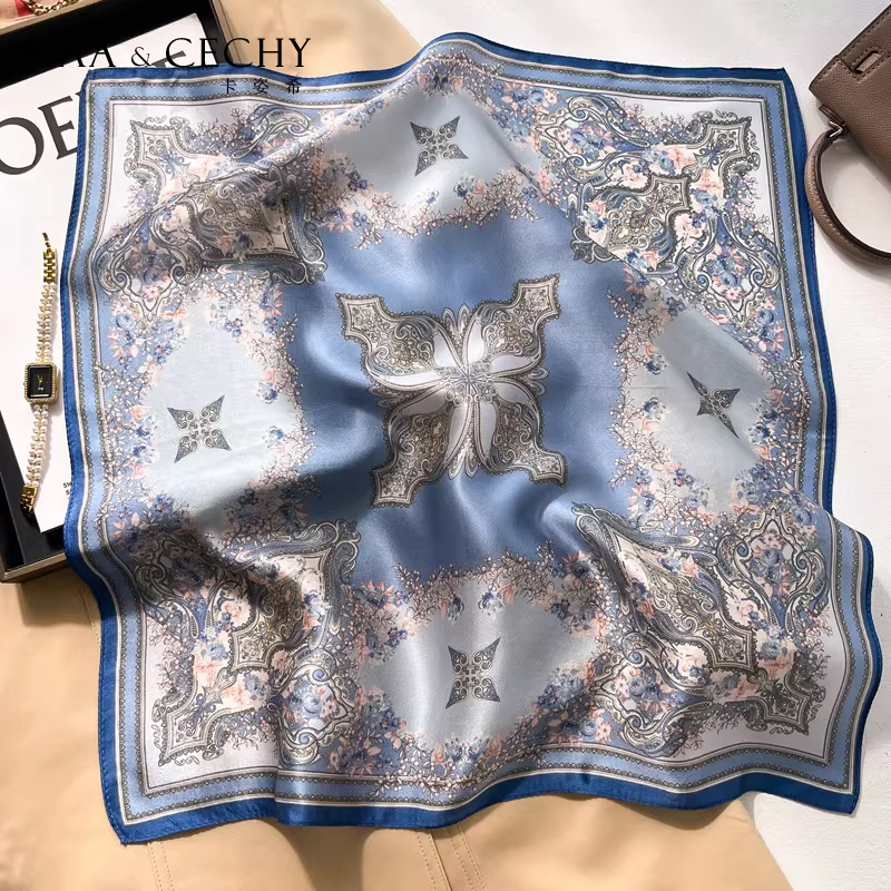 바로크 꽃무늬 100% 멀베리 실크 스퀘어 스카프 50 - Luxury Bags Blue 리뷰 및 가격