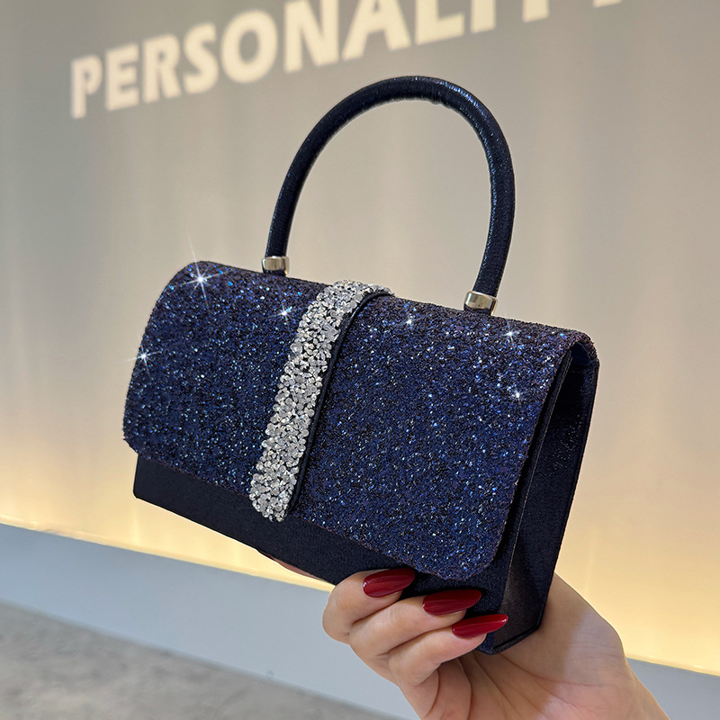 고급스러운 반짝이는 이브닝 백, 라인스톤 플랩이 있는  - Luxury Bags Blue 리뷰 및 가격