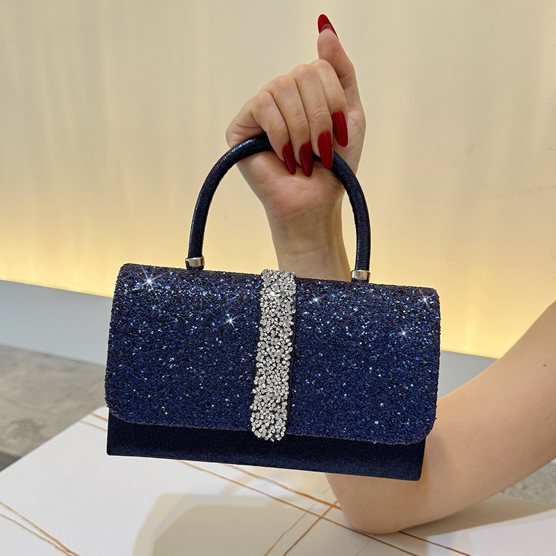 고급스러운 반짝이는 이브닝 백, 라인스톤 플랩이 있는  - Luxury Bags Blue 리뷰 및 가격