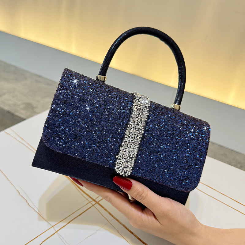 고급스러운 반짝이는 이브닝 백, 라인스톤 플랩이 있는  - Luxury Bags Blue 리뷰 및 가격